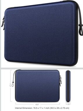 Finpac 15.5” x 11” Hard Blue Zippered Laptop Sleeve Case